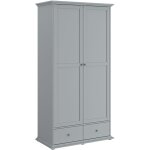 Armoire de chambre - margaux - gris galet - 2 portes + 2 tiroirs - style charme - l104 x p53 x h202 cm ...