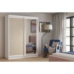 Armoire chambre avec miroir donatello - portes coulissantes et lamelles - largeur 100 cm - blanc - beauty ...