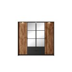 Armoire chambre penderie et tagres 4 portes 2 tiroirs miroir 220cm chne et noir - london