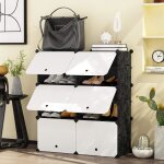 Armoire à chaussures 10 cubes avec portes plastique - blanc et noir Armoire à chaussures 10 cubes avec portes plastique - blanc et noir