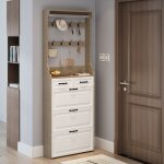 Armoire  chaussures blanc + chne avec pendentif 3 portes 2 tiroirs