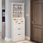 Armoire  chaussures blanche avec pendentif 3 portes 2 tiroirs