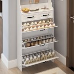 Armoire � chaussures blanche avec pendentif 3 portes 2 tiroirs