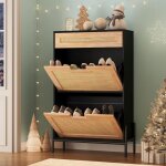 Armoire � chaussures en bois & rotin - promiracal - grande capacit� avec �tag�res r�glables - style naturel ...