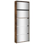Armoire  chaussures / meuble de rangement contemporain miroir 5 niveaux chne fum 63x17x1695 cm?7389798?zky ...