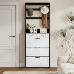 Armoire  chaussures noire avec pendentif 3 portes 2 tiroirs
