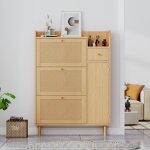 Armoire  chaussures en rotin avec 4 portes et 1 petit tiroir meuble a chaussures entree range chaussures ...