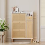 Armoire � chaussures en rotin 90x17x125 cm avec 1 tiroir et 3 portes battantes meuble a chaussures avec ...