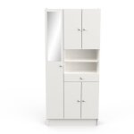 Armoire colonne de salle de bain avec miroir 5 portes et 1 tiroir coloris blanc mat - largeur 82 x profondeur ...