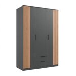 Armoire avec corniche belou 3 portes 2 tiroirs d�cor graphite rechampis aspect clayettes ch�ne artisan ...