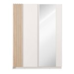 Armoire coulissante castari blanc et décor chêne façade à lamelles avec miroir - l 150 cm Armoire coulissante castari blanc et décor chêne façade à lamelles avec miroir - l 150 cm