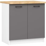 Armoires de cuisine basse akord s80 oliwia blanc 80 cm 2 portes fa�ade gris graphite 2 �tag�res 80x46x85 ...