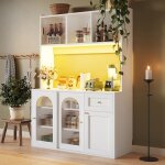 Armoire de cuisine - buffet haut vitrine avec �tag�res r�glables �clairage led blanc pour salle � manger ...