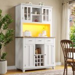 Armoire de cuisine buffet vitrine avec tagres rglables buffet avec clairage led tiroir blanc 106 ...