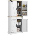 Armoire de cuisine - homcom - buffet cuisine 4 portes 6 tagres  porte 1 tiroir et tagres rglables ...