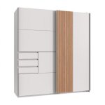Armoire cyborg 2 portes coulissantes 3 tiroirs décor blanc rechampis aspect clayettes chêne artisan Armoire cyborg 2 portes coulissantes 3 tiroirs décor blanc rechampis aspect clayettes chêne artisan