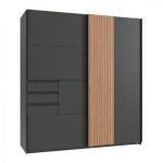 Armoire cyborg 2 portes coulissantes 3 tiroirs d�cor graphite rechampis aspect clayettes ch�ne artisan ...