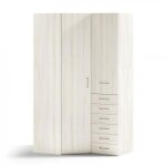 Armoire dangle pan - coup� 2 portes 6 tiroirs droite 1361 x 938 x 240 cm finition ch�ne blanchis