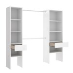 Armoire dressing en bois m�lamin� avec 2 colonnes 2 tiroirs et 2 penderies coloris blanc