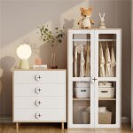 Armoire enfant b�b� 2 portes verre avec commode armoire de rangement chambre avec 4 tiroirs �tag�re r�glable ...