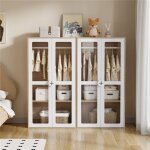 Armoire enfant b�b� chambre bois naturel blanc avec 4 portes verre combinaison de 2 armoires avec �tag�re ...