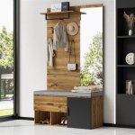Meuble d?entrée - gutent - armoire en bois - miroir - banc à chaussures - marron Meuble d?entrée - gutent - armoire en bois - miroir - banc à chaussures - marron