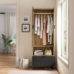 Armoire avec étagères réglables et tringle à vêtement buffet haut avec tiroir couleur bois Armoire avec étagères réglables et tringle à vêtement buffet haut avec tiroir couleur bois