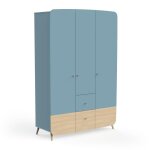 Armoire - firmiana - bleu - 3 portes - 2 tiroirs - enfant