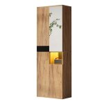 Armoire haute avec miroir quatre portes et un coffre ouvert. noir et couleurs naturelles. dimensions ...