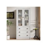 tagre haute moderne 80x34x171cm portes en verre & 3 tiroirs poignes cuivres meuble salon bureau design ...