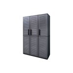 Armoire haute en polypropyl�ne ligne easy �tag�res + porte - balais gris fonc� 102 x 370 x 163 cm