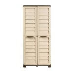 Armoire haute de rangement extrieure / intrieure - 76 x 46 x h 168 cm - beige et taupe