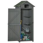 Armoire de jardin petit cabanon avec �tag�res toit en bitume fen�tre bois gris et vert dimensions : 77 ...