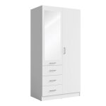 Armoire kalista 101 cm blanc mat avec miroir et 3 tiroirs ? 2 portes battantes