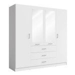 Armoire kalista 200 cm blanc mat ? 4 portes battantes 2 miroirs 3 tiroirs