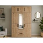 Armoire kavo 150 cm avec surmeuble ? ch�ne artisan miroir 3 portes 3 tiroirs et rangement suppl�mentaire ...