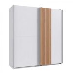 Armoire lambo 2 portes coulissantes dcor blanc rechampis aspect clayettes imitation chne artisan