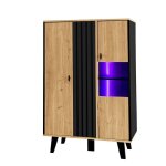 Armoires latrales buffet vitrines avec verre et clairage led lamin bois et noir design unique polyvalent ...