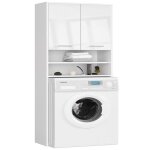 Armoire pour machine � laver 64x30x180cm - meuble sdb - meuble de rangement buanderie 2 portes et 4 �tag�res ...
