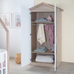 Armoire maisonnette 2 portes roba - cabane - 1 tringle et 2 �tag�res - poign�es en bois massif - blanc ...