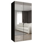 Armoire marbella 3 avec mirroir - h 202 cm l 100 cm p 52 cm - corps noir poign�e noir - meuble moderne ...