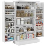 Armoire meuble de cuisine homcom 2 portes avec 5 �tag�res et 12 �tag�res - dim. 60l x 30l x 104h cm - ...