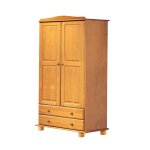 Armoire meuble de rangement en pin massif coloris miel avec 2 portes et 2 tiroirs