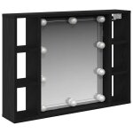 Armoire miroir led - vidaxl - ch�ne noir - 76x15x55 cm - bois ding�nierie - �clairage int�gr� - 6 �tag�res ...