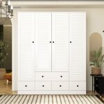 Grande armoire avec 4 portes persiennes et 5 tiroirs meuble de chambre avec avec finition structurée ... Grande armoire avec 4 portes persiennes et 5 tiroirs meuble de chambre avec avec finition structurée ...