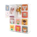 Armoire modulable enfants - dreamade - 12 cubes - 2 portes et poteau de suspension - �tag�res motif animaux ...
