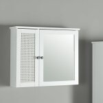 Armoire murale de salle de bain karls�y avec miroir mdf pvc effet rotin 50 x 60 x 15 cm blanc