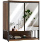 Armoire murale salle de bain avec miroir - homcom - compartiment ouvert - bois dingnierie et verre - ...