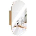 Armoire murale salle de bain avec miroir - homcom - ovale - 45 x 90 cm - moderne - sans cadre - bois ...
