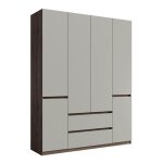Armoire nubia 180 cm noyer et gris ? 6 portes battantes avec 2 tiroirs